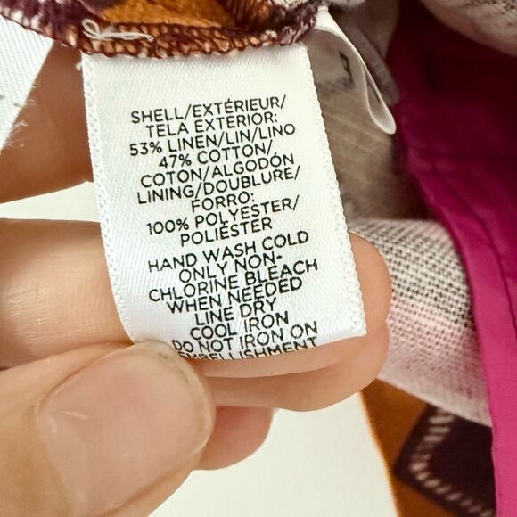 LOFT Linen Blend Shorts with Beaded Detail in Pink Multi Geo Pattern - Size 2 - Picture 5 of 5